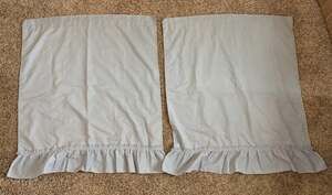 Vintage Curtain Panels Kitchen Bathroom Ruffled Blue Light Filtering 29x35” Each
